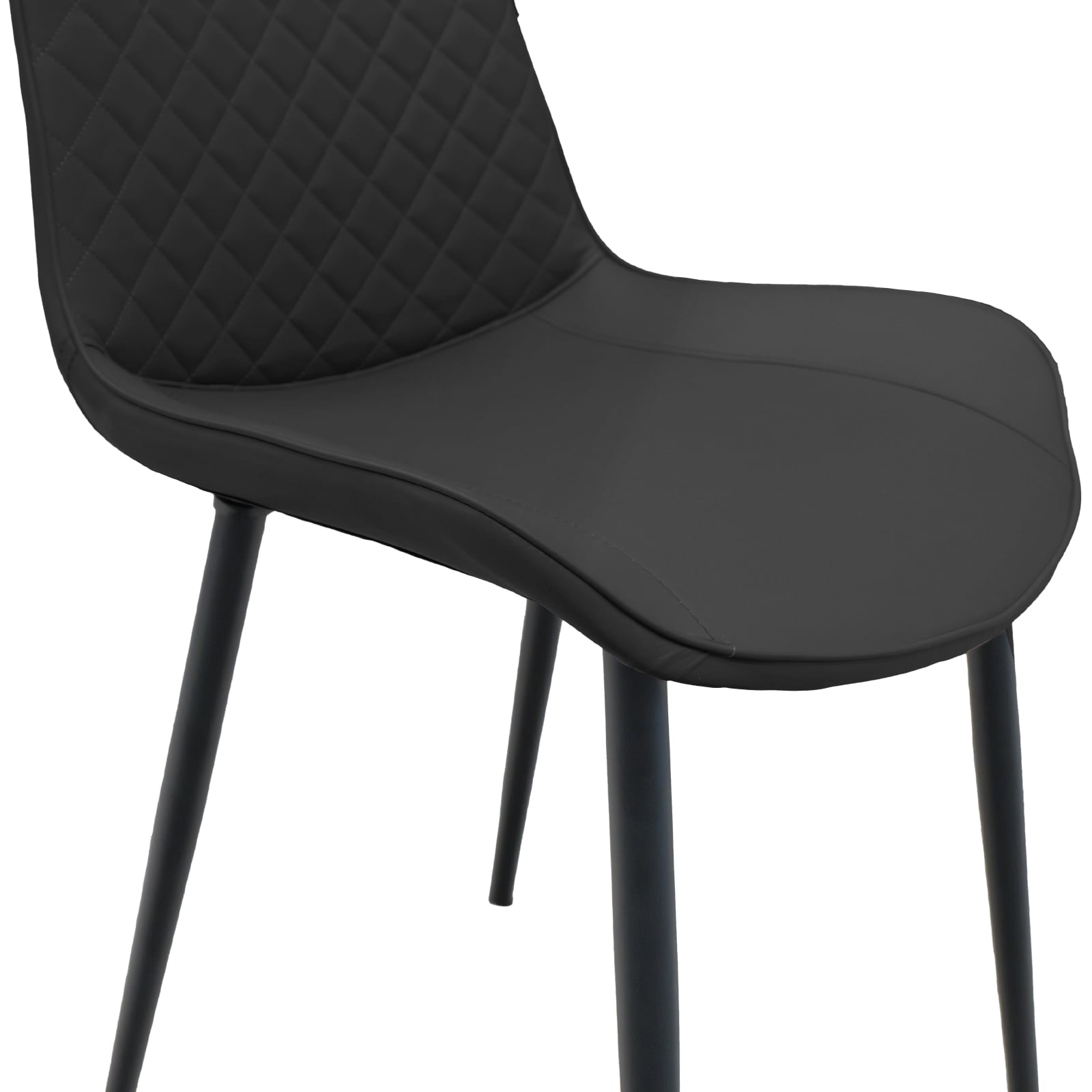 Black PU Leather Dining Chair with Metal Legs, Chequer Upholstered Armless Chair Set of 4 for Kitchen, Restaurant, Living, Meeting Room